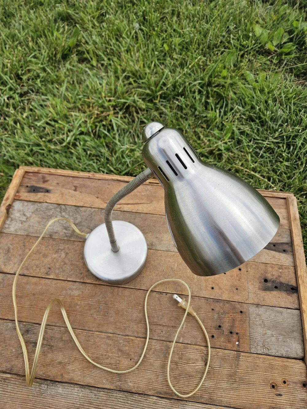 Metal Gooseneck Desk Lamp Brushed Nickel Adjustable Task Light Office Dorm